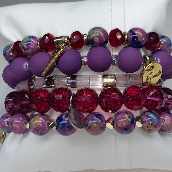 EUC Erimish Purple Me Stack 5 stretch bracelets- 2 charms magenta blue swirlbead - Picture 5 of 9
